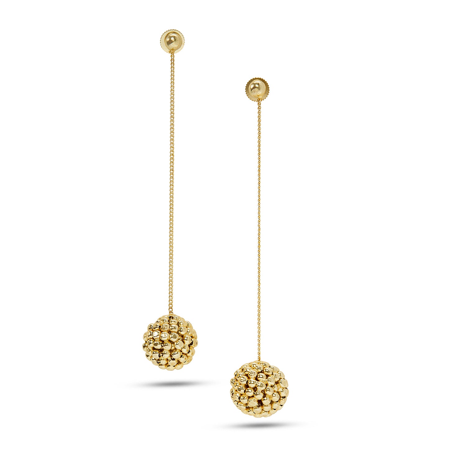 Gold Sphere long Statement Earrings - Gilded Beads