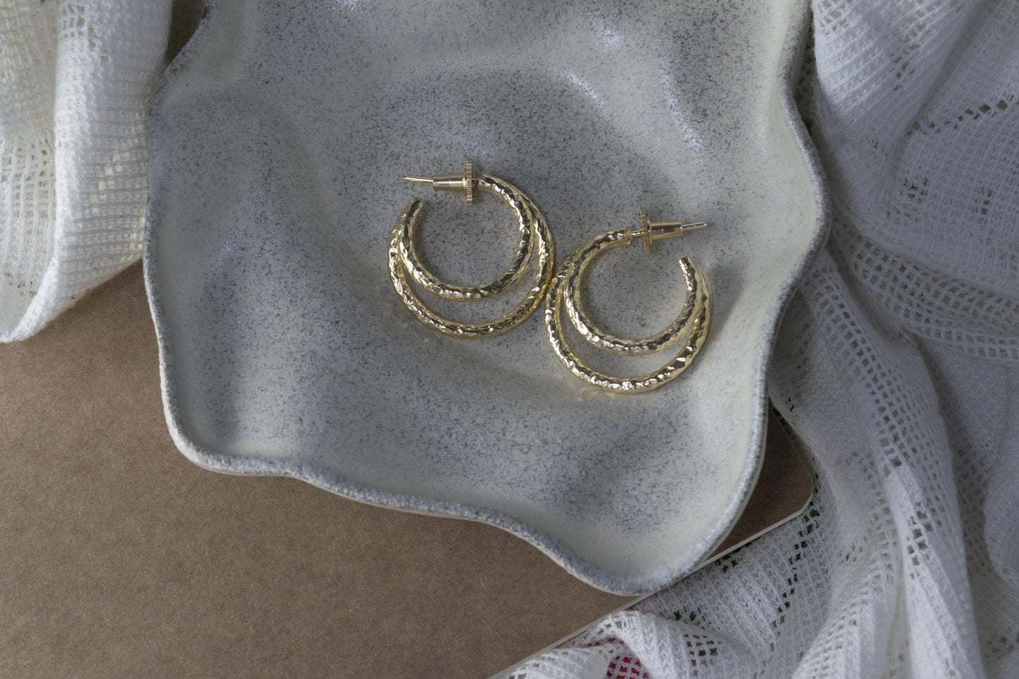 Double Stack Crescent Statement Crater Hoops