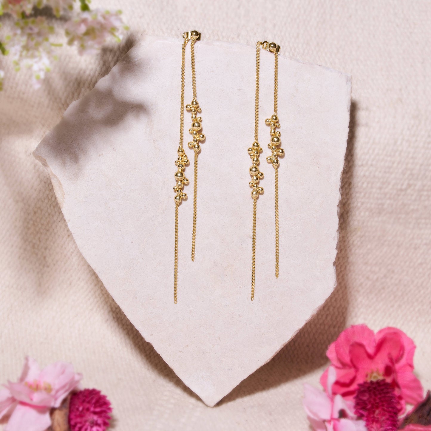 Gold molten long Statement Earrings - Gilded Beads