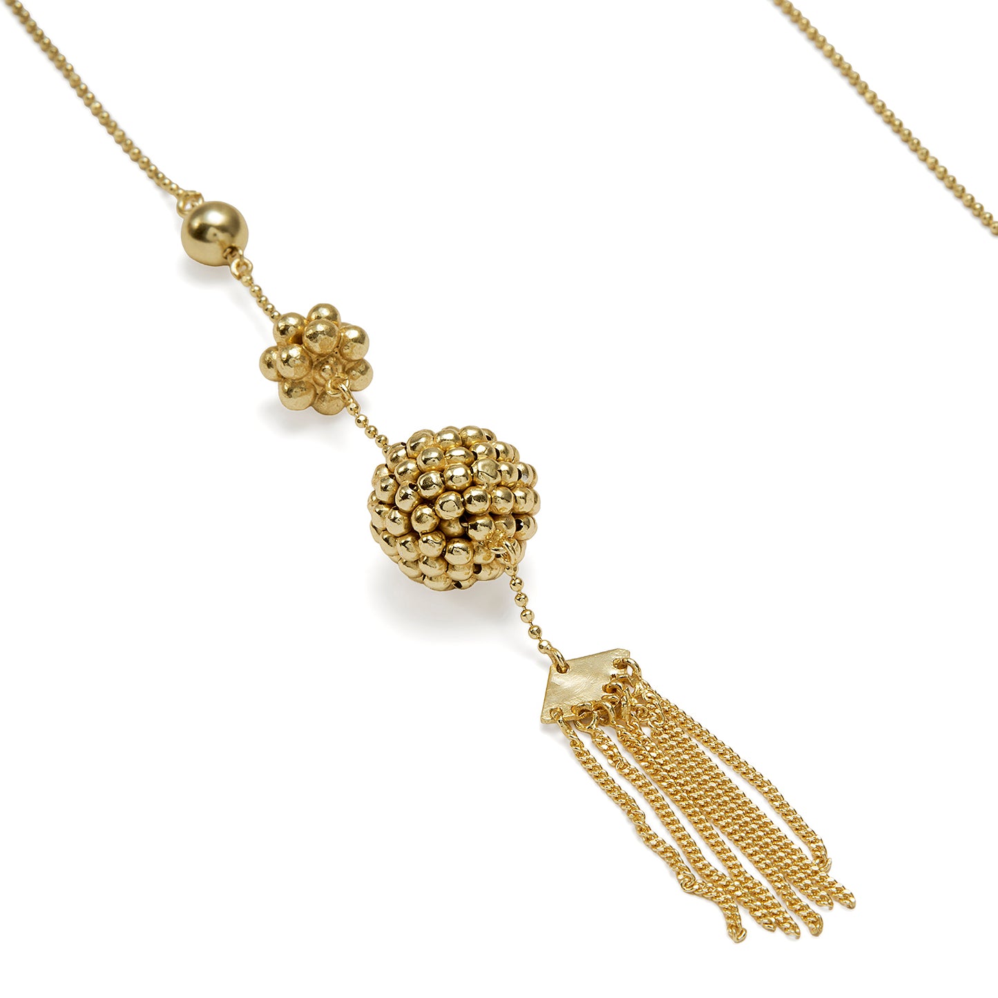 Sphere Beaded long Statement Necklace - Gilded Beads