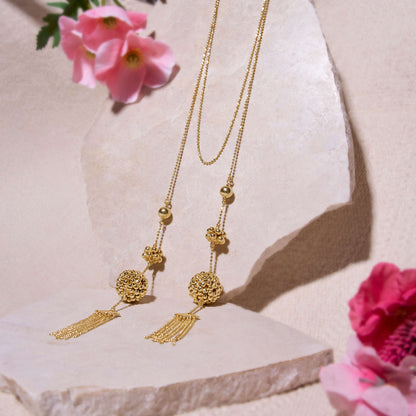 Sphere Beaded long Statement Necklace - Gilded Beads