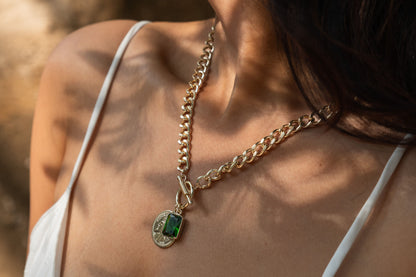 Emerald Statement Charm Necklace