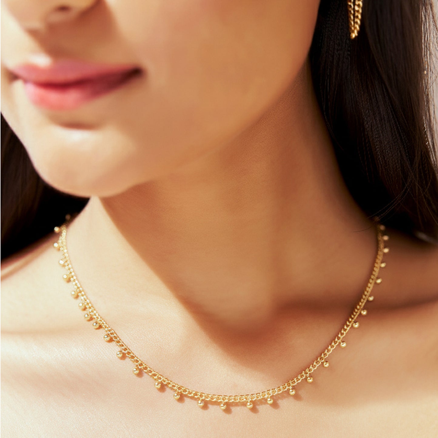 Beaded Gold Plated Dainty Chain - Anné