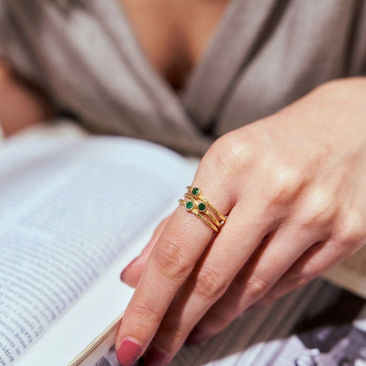 Emerald Statement Ring Stack - Orbit Verde