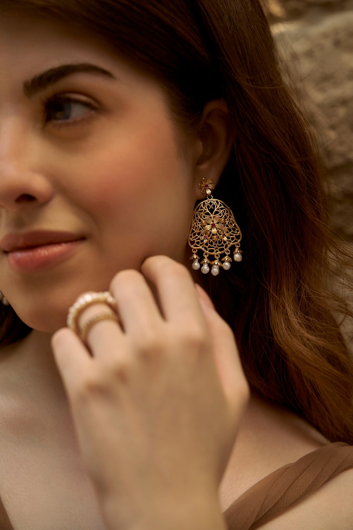 Filigree Pearl Earrings - Scarlet