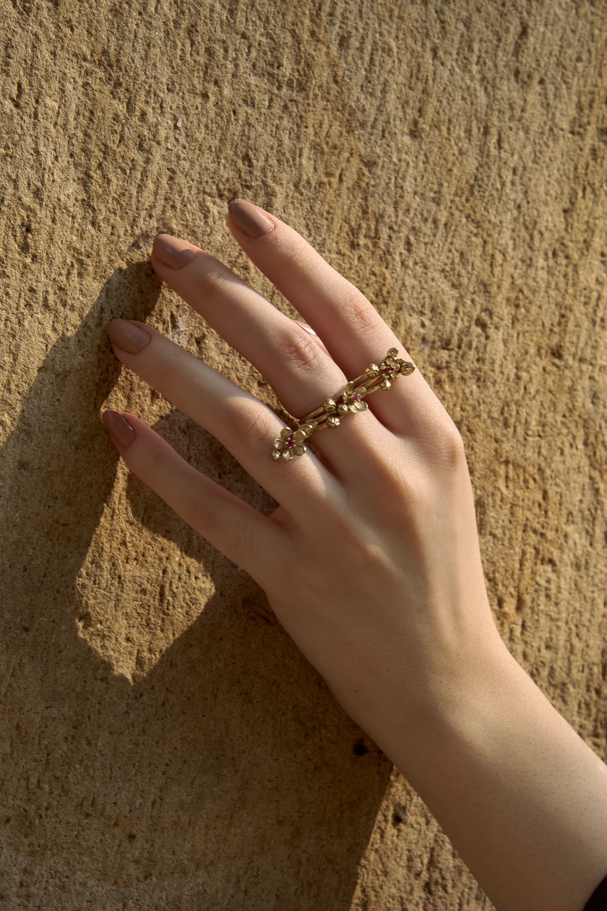 Scarlet Gold Floral Statement Ring