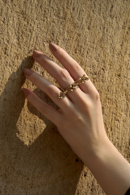 Scarlet Gold Floral Statement Ring
