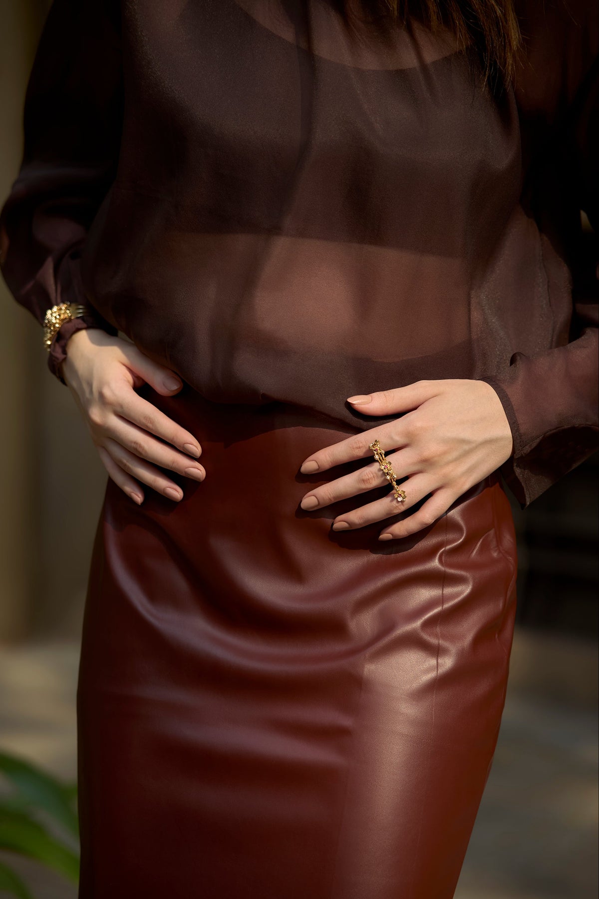 Scarlet Gold Floral Statement Ring