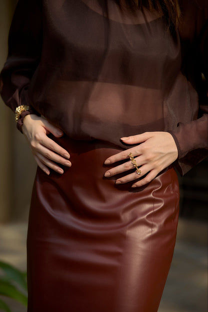 Scarlet Gold Floral Statement Ring