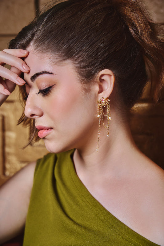 Scarlet Pearl Stament Drop Earrings